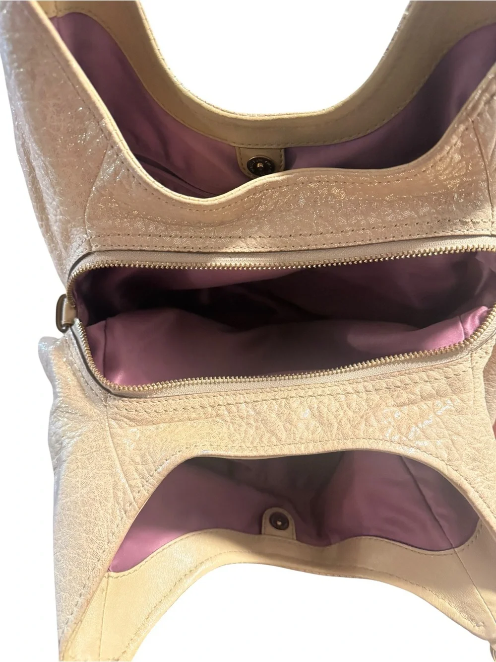 Coach Shimmery Taupe Leather Hobo with Gold Hardware